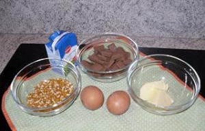 ingrédients terrine au chocolat praliné et pop corn