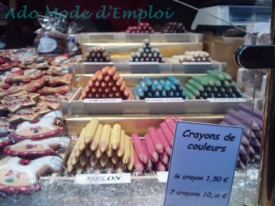 Crayons de couleur au chocolat Marché de Noël de Strasbourg