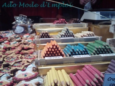 Crayons de couleur au chocolat Marché de Noël de Strasbourg 2
