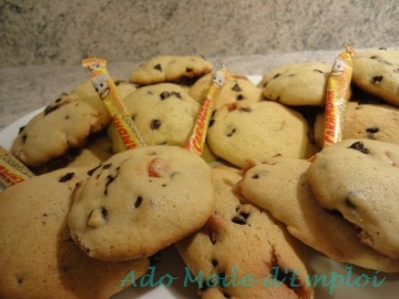 cookies au carambar nougat, pépites de chocolat et fruit confits