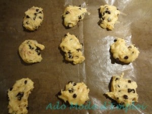 Préparation cookies au carambar nougat, pépites de chocolat et fruit confits